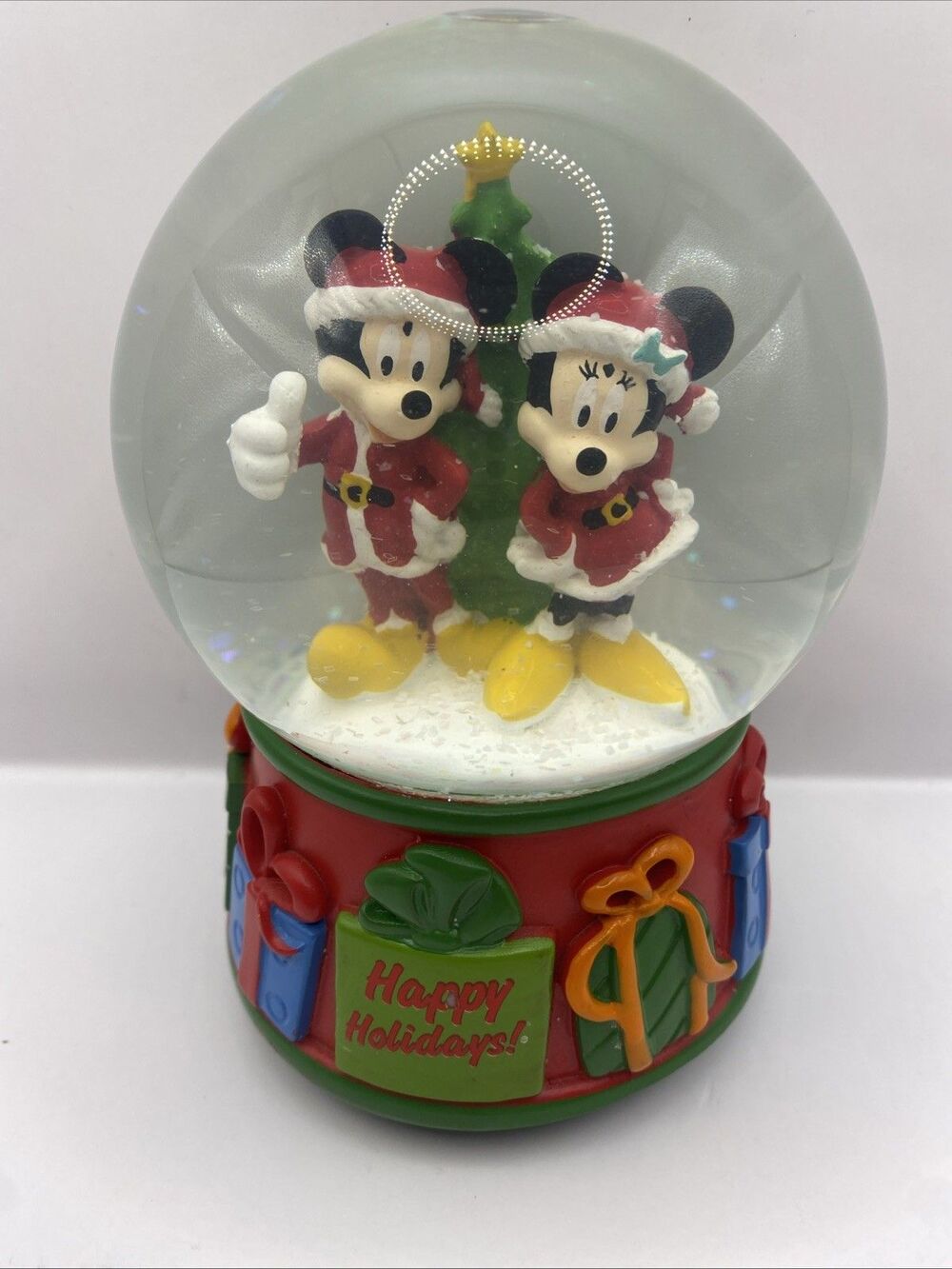 Disney Mr & Mrs Santa Mickey Mouse & Minnie Musical Snow Globe Christmas Works